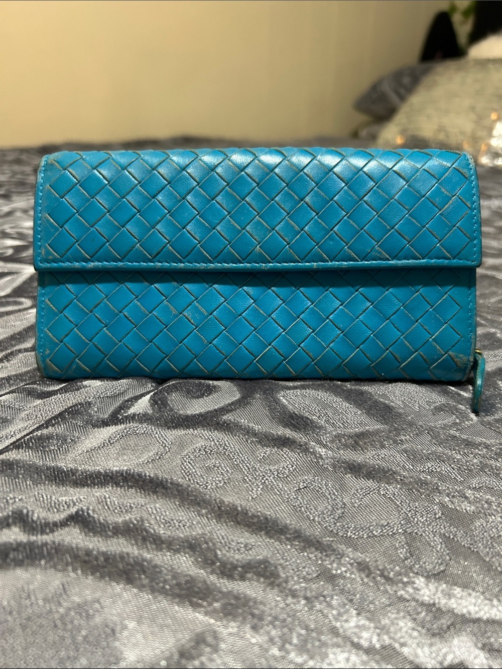Bottega Veneta Turquoise Intrecciato Leather Wallet